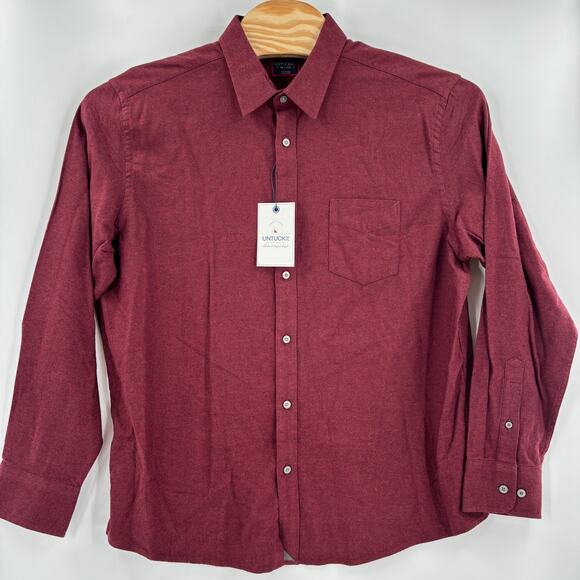 Untuckit Men's 2XLT Burgundy Red Long Sleeve Button Up Flannel Shirt NWT - Picture 5 of 6
